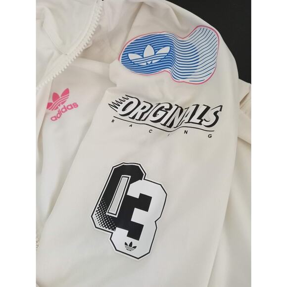 ADIDAS ORIGINALS Racing Jacket Zip Front Track Nylon Fleece White Trefoil Logo M - Picture 9 of 11
